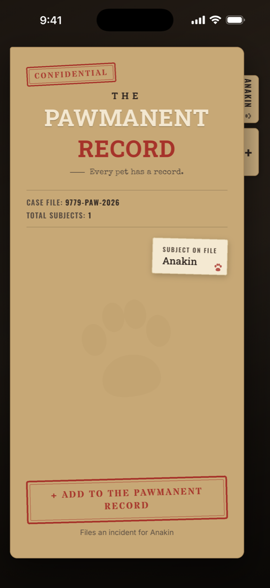 The Pawmanent Record case folder cover screenshot