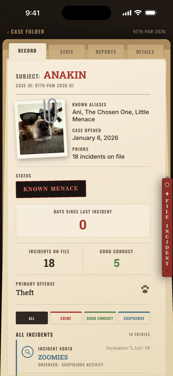 The Pawmanent Record rap sheet screenshot